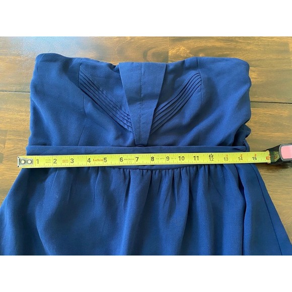 NEW W/TAGS Apricot Lane Ya Los Angeles Blue Chiffon Strapless Mini Tie Dress L - Picture 8 of 12